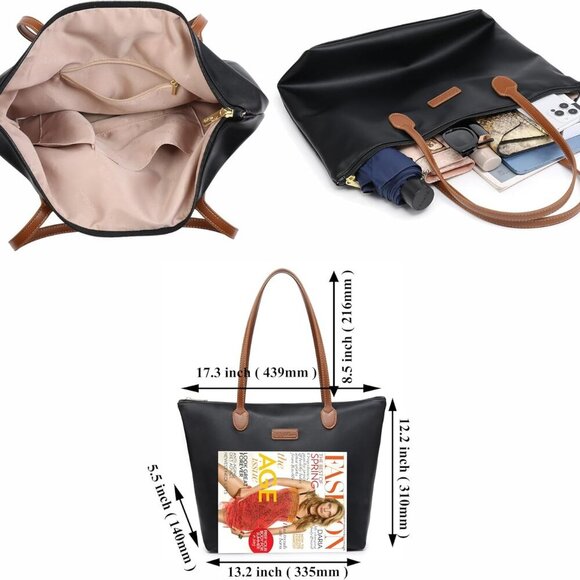 Leather Tote Bag Faux Water-Resistant Light Weight Large Capacity Handbag - Picture 4 of 5